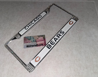 Chicago Bears License Crystal Sport Silver Frame Sparkle Auto Bling Rhinestone Plate Frame with Swarovski Elements Made by WeCrystalIt