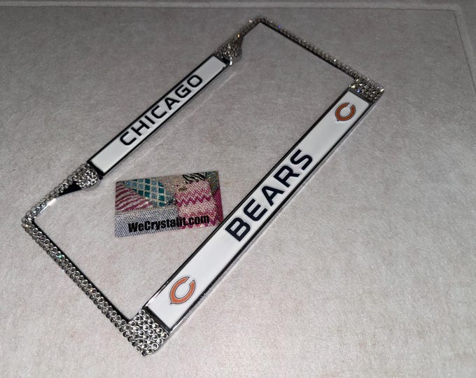 Chicago Bears License Crystal Sport Silver Frame Sparkle Auto Bling Rhinestone Plate Frame with Swarovski Elements Made by WeCrystalIt