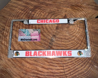 Chicago Blackhawks License Crystal Sport Silver Frame Sparkle Auto Bling Rhinestone Plate Frame with Swarovski Elements Made by WeCrystalit