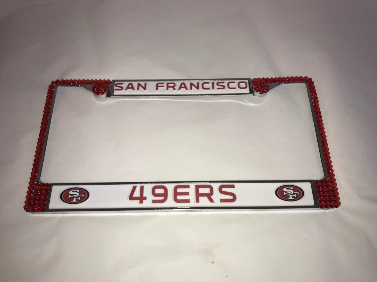 San Francisco 49ers License Crystal Sport Silver Frame Sparkle Auto