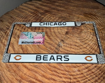 Chicago Bears License Crystal Sport Silver Frame Sparkle Auto Bling Rhinestone Plate Frame with Swarovski Elements Made by WeCrystalIt