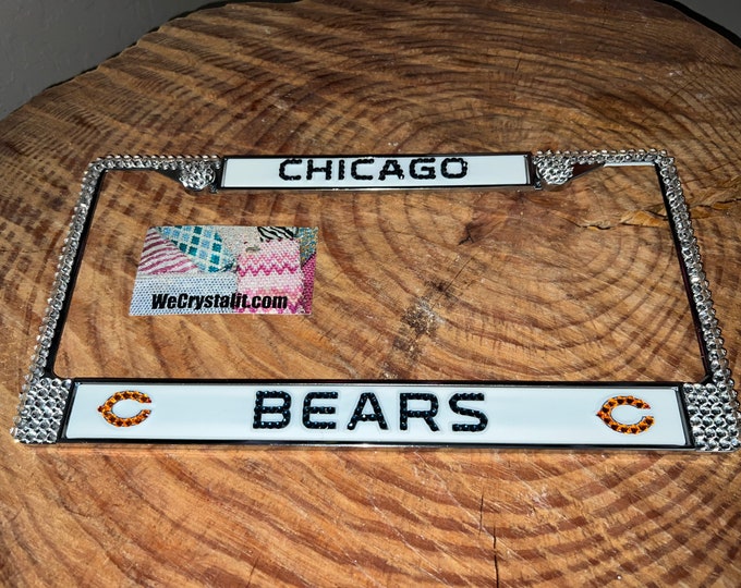 Chicago Bears License Crystal Sport Silver Frame Sparkle Auto Bling Rhinestone Plate Frame with Swarovski Elements Made by WeCrystalIt