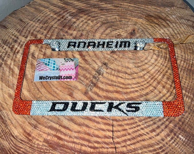 Anaheim Ducks Hockey Crystal Sparkle Auto Bling Rhinestone  License Plate Frame with Swarovski Elements Made by WeCrystalIt