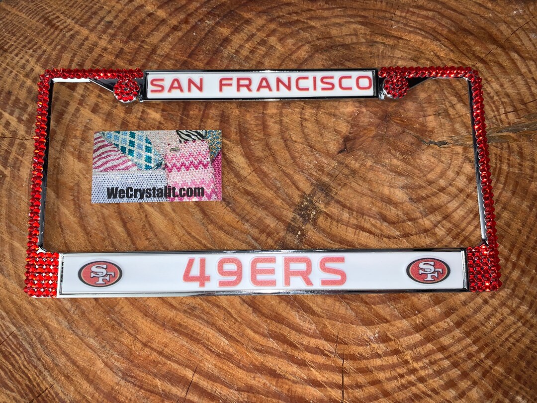 San Francisco 49ers License Crystal Sport Silver Frame Sparkle Auto