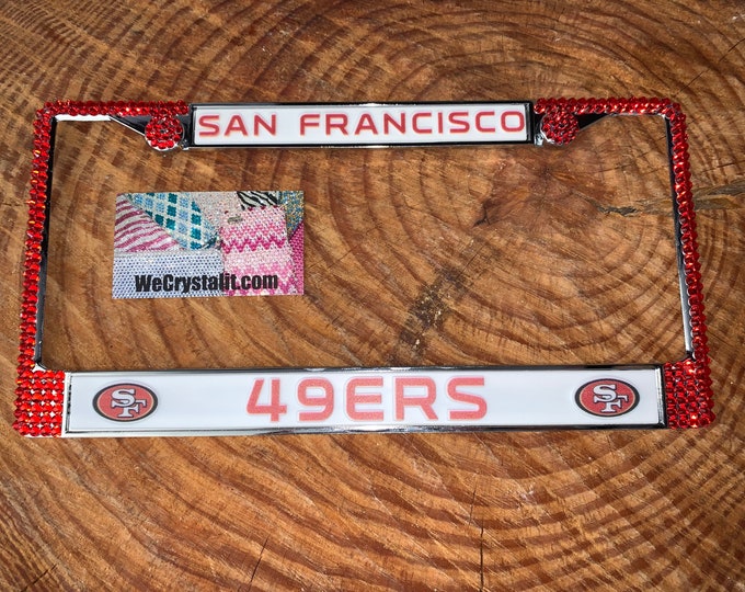 San Francisco 49ers License Crystal Sport Silver Frame Sparkle Auto Bling Rhinestone Plate Frame with Swarovski Elements Made by WeCrystalit