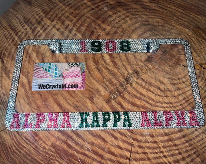 ALPHA KAPPA ALPHA 1908 Crystal Sparkle Auto Bling Rhinestone  License Plate Frame with Swarovski Elements Made by WeCrystalIt