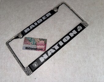 Las Vegas Raiders Nation License Jet Black Crystal Sport  Frame Sparkle Auto Bling Rhinestone Plate Frame with Swarovski Crystals  by Wecrys