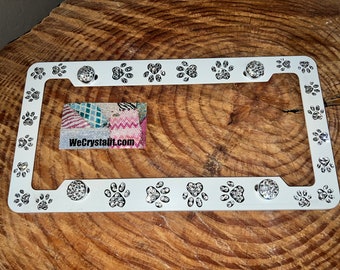 Dog Puppy Paws Crystal Sparkle Auto Bling Rhinestone License Plate Frame with Swarovski Elements Made by WeCrystalIt