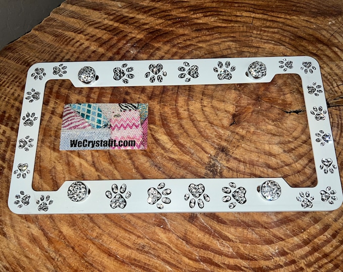 Dog Puppy Paws Crystal Sparkle Auto Bling Rhinestone License Plate Frame with Swarovski Elements Made by WeCrystalIt