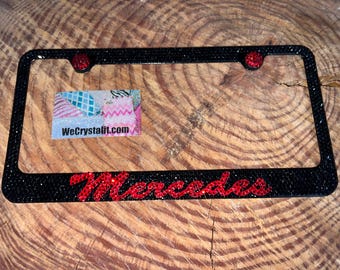 Mercedes Jet Black and Red Crystal Sparkle Auto Bling Rhinestone  License Plate Frame with Swarovski Elements Made by WeCrystalIt