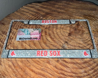RED SOX License clear Crystal Boston Baseball Frame Sparkle Auto Bling Rhinestone Plate Frame with Swarovski Elements Made by WeCrystalIt