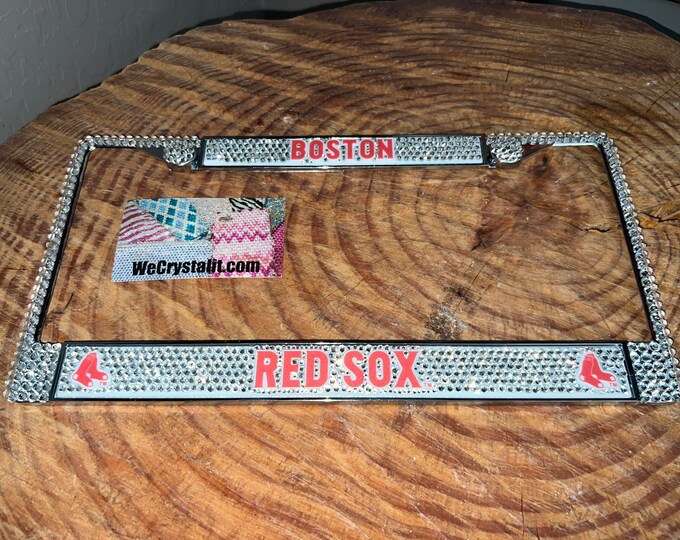 RED SOX License clear Crystal Boston Baseball Frame Sparkle Auto Bling Rhinestone Plate Frame with Swarovski Elements Made by WeCrystalIt