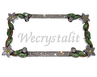Clear Daisy hibiscus Flower Crystal Sparkle Auto Bling Rhinestone  License Plate Frame with Swarovski Elements Made by WeCrystalIt