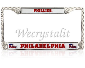 PHILADELPHIA Phillies License Crystal Sport Silver Frame Sparkle Auto Bling Rhinestone Plate Frame with Swarovski Elements by WeCrystalIt