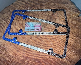 Blue Purple Ombre Fade set 2 3 Row Crystal Sparkle Auto Bling Rhinestone  License Plate Frame with Swarovski Elements Made by WeCrystalIt