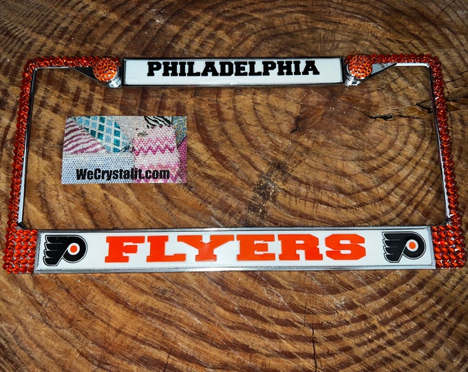 Philadelphia Flyers License Crystal Sport Silver Frame Sparkle Auto Bling Rhinestone Plate Frame with Swarovski Elements Made by WeCrystalit