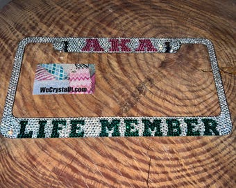 AKA Life Member  Crystal Sparkle Auto Bling Rhinestone  License Plate Frame with Swarovski Elements Made by WeCrystalIt