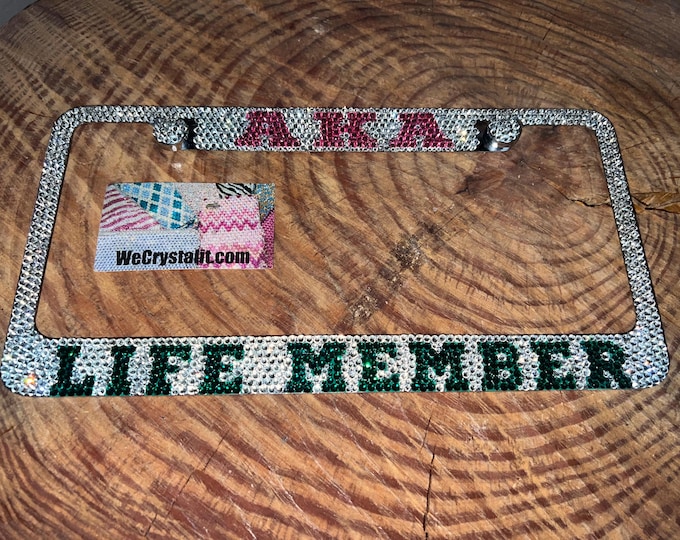 AKA Life Member  Crystal Sparkle Auto Bling Rhinestone  License Plate Frame with Swarovski Elements Made by WeCrystalIt