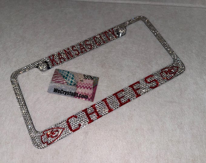 Kansas City Chiefs Crystal Sparkle Auto Bling Rhinestone  License Plate Frame with Swarovski Elements Made by WeCrystalIt