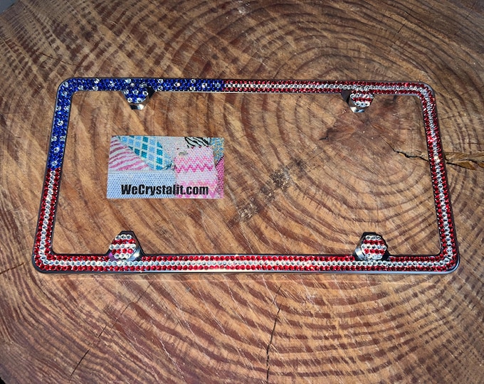 American Flag Crystal Sparkle Auto Bling Rhinestone License Plate Frame with Swarovski Elements Made by WeCrystalIt