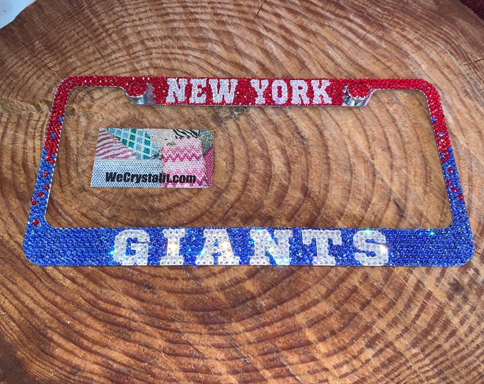 New York Giants Crystal Sparkle Auto Bling Rhinestone License Plate Frame with Swarovski Elements Made by WeCrystalIt