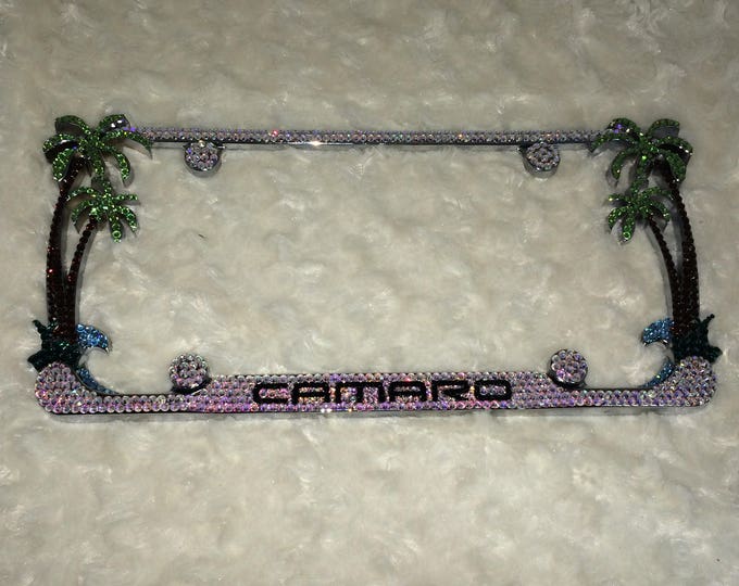 Camaro Palm Tree Crystal Sparkle Auto Bling Rhinestone  License Plate Frame with Swarovski Elements Made by WeCrystalIt