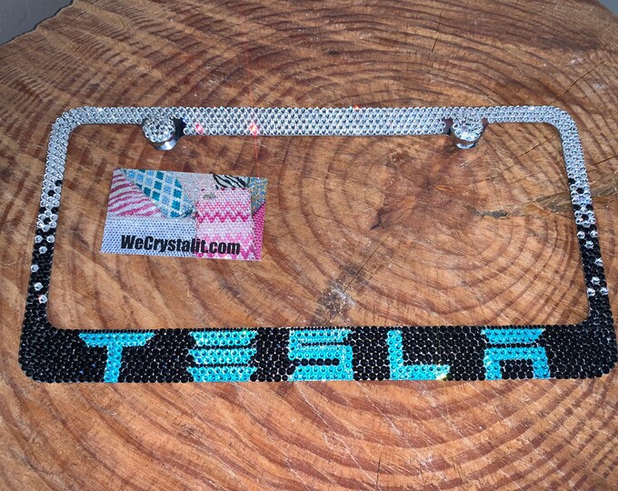 Tesla Black Fade Crystal Sparkle Auto Bling Rhinestone  License Plate Frame made with Swarovski Elements Made by WeCrystalIt