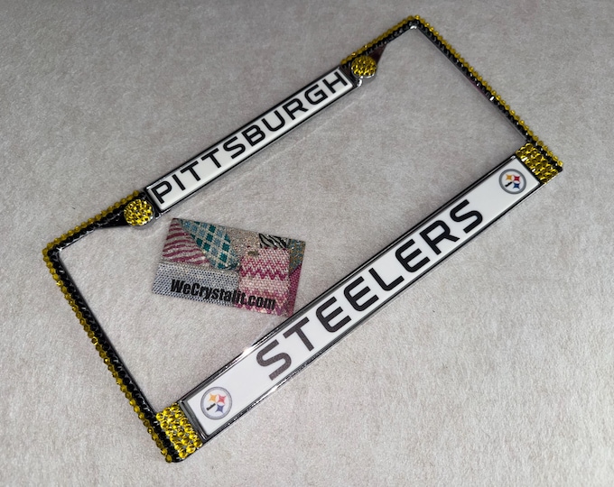 Pittsburgh Steelers License Crystal Sport on Silver Frame Sparkle Auto Bling Rhinestone Plate Frame with Swarovski Element by WeCrystalIt