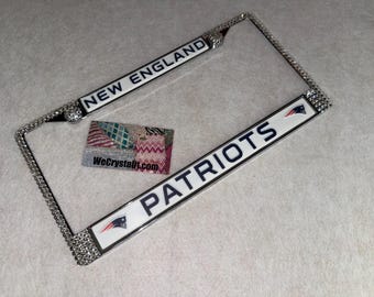 New England Patriots License Crystal Sport on Silver Frame Sparkle Auto Bling Rhinestone  Plate Frame Swarovski Elements Made by WeCrystalIt