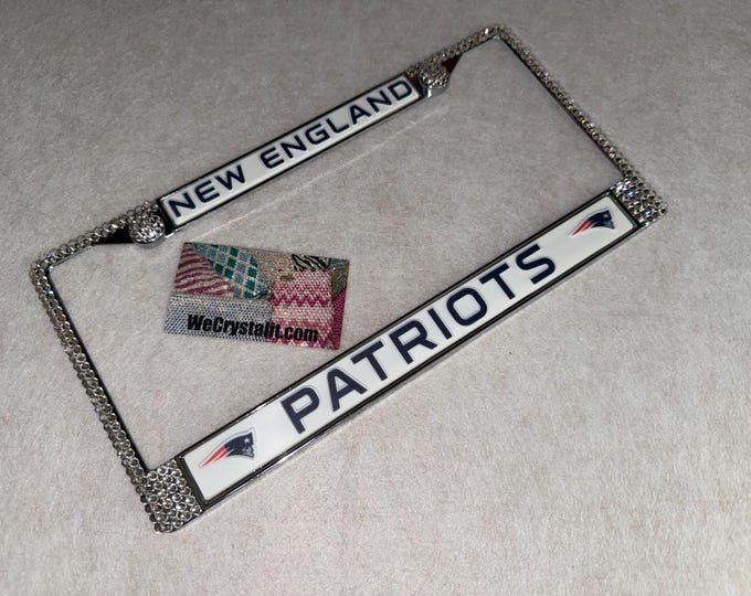 New England Patriots License Crystal Sport on Silver Frame Sparkle Auto Bling Rhinestone  Plate Frame Swarovski Elements Made by WeCrystalIt