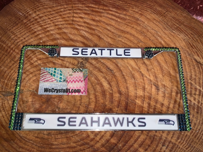 Seattle Seahawks License Crystal Sport Silver Frame Sparkle Auto Bling ...