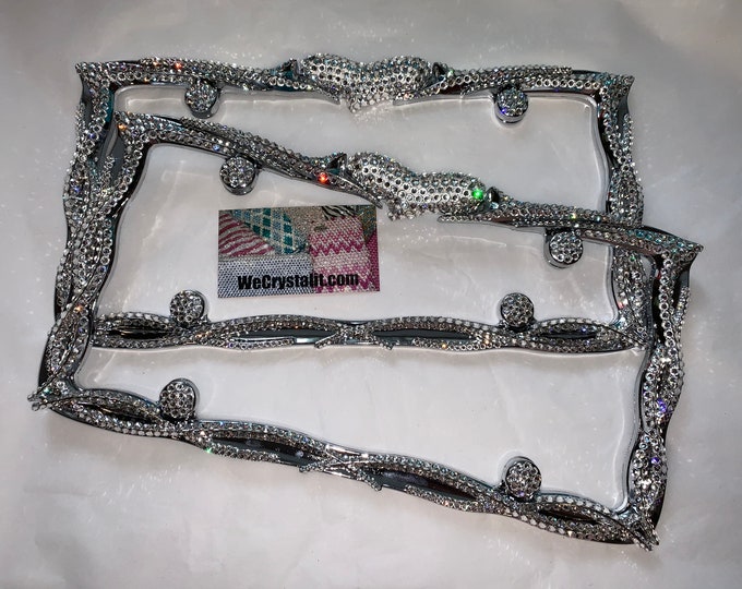 SET of 2 Rocker Heart Crystal Sparkle Auto Bling Rhinestone  License Plate Frame with Swarovski Elements Made by WeCrystalIt