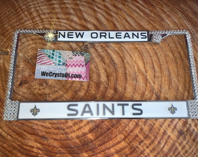 Saints License New Orleans Football Crystal Frame Sparkle Auto Bling Rhinestone Plate Frame with Swarovski Elements Made by WeCrystalIt