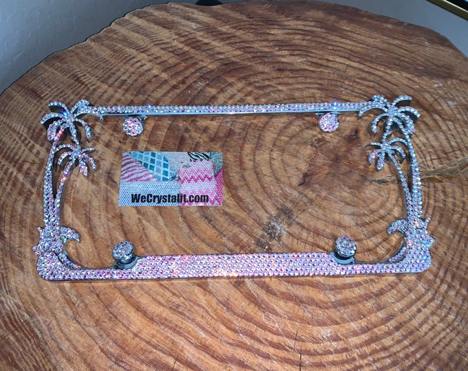 Palm Tree AB Effect Crystal Sparkle Auto Bling Rhinestone  License Plate Frame with Swarovski Elements Made by WeCrystalIt