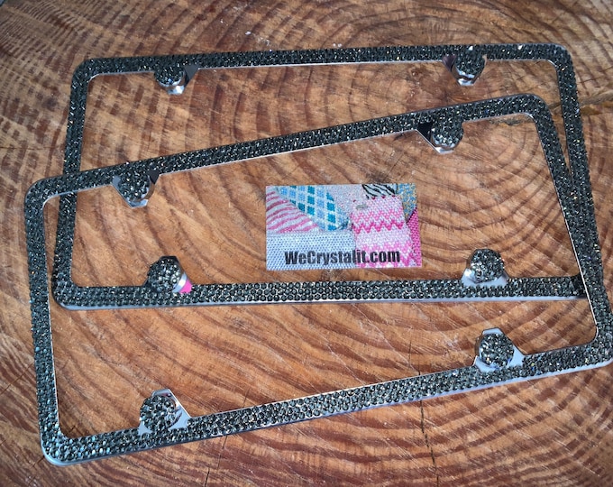 SET 2 Black Diamond Smoked Gray Color Crystal Sparkle Auto Bling Rhinestone  License Plate Frame with Swarovski Elements Made by WeCrystalIt