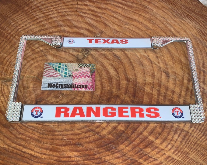 Texas Rangers Baseball Frame Crystal Sparkle Auto Bling Rhinestone License Plate Frame with Swarovski Elements Made by WeCrystalIt