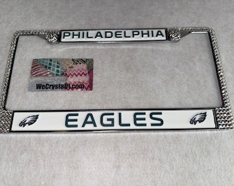 Eagles License Crystal Philadelphia Sport on Silver Frame Sparkle Auto Bling Rhinestone Plate Frame with Swarovski Element by WeCrystalIt