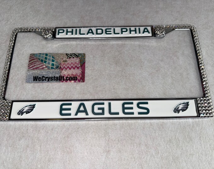 Eagles License Crystal Philadelphia Sport on Silver Frame Sparkle Auto Bling Rhinestone Plate Frame with Swarovski Element by WeCrystalIt