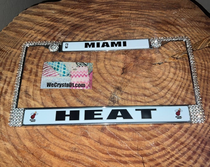 Miami HEAT License Crystal Basketball Sport Silver Frame Sparkle Bling Rhinestone Plate Frame with Swarovski Elements Made by WeCrystalIt