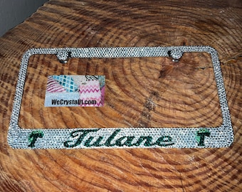 Tulane green wave Football License Crystal Sport Frame Sparkle Auto Bling Rhinestone Plate Frame with Swarovski Elements Made by WeCrystalit