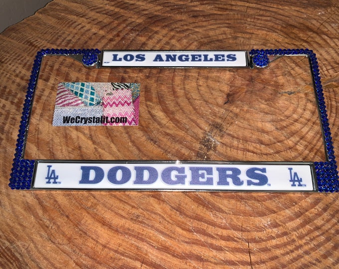 Los Angeles Dodgers License Blue Crystal Sport baseball Frame Sparkle Auto Bling Rhinestone Plate Frame with Swarovski Elements Made WeCrys