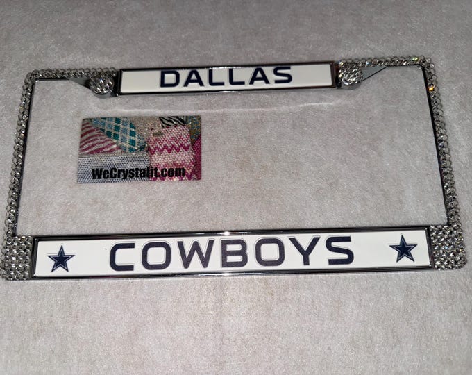 Dallas Cowboys Football License Crystal Sport Silver Frame Sparkle Auto Bling Rhinestone Plate Frame with Swarovski Elements WeCrystalit