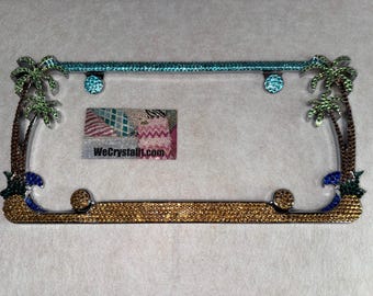 Classic Color Palm Tree Crystal Sparkle Auto Bling Rhinestone  License Plate Frame with Swarovski Elements Made by WeCrystalIt