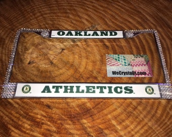 Oakland License Crystal Athletics Baseball Frame Sparkle Auto Bling Rhinestone Plate Frame with Swarovski Elements Made by WeCrystalIt