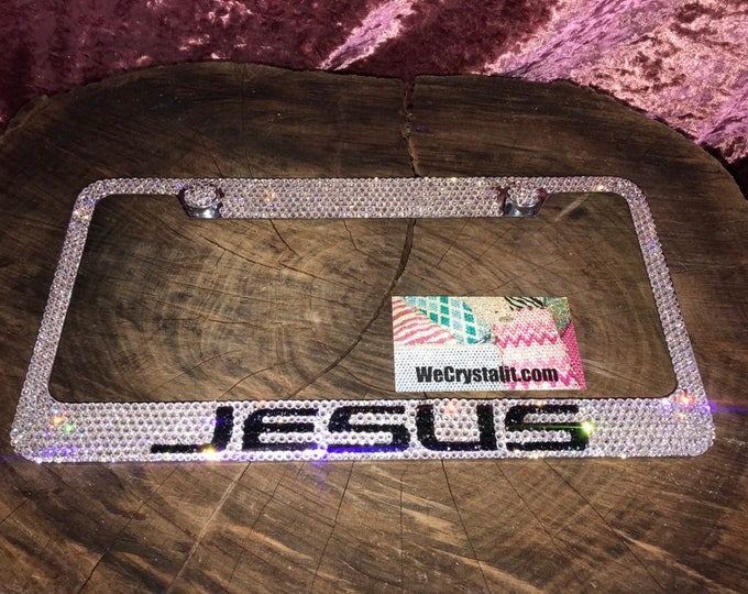 Jesus Crystal Sparkle Auto Bling Rhinestone  License Plate Frame with Swarovski Elements Made by WeCrystalIt