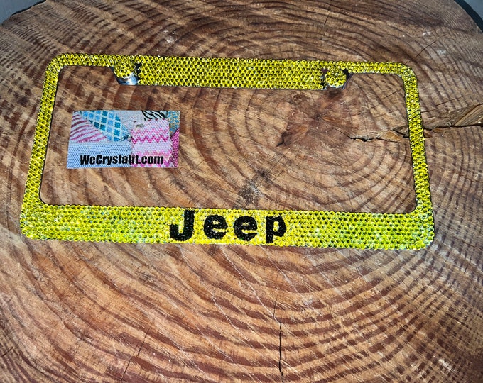 Jeep Yellow Crystal Sparkle Auto Bling Rhinestone  License Plate Frame with Swarovski Elements Made by WeCrystalIt