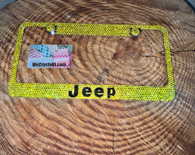 Jeep Yellow Crystal Sparkle Auto Bling Rhinestone  License Plate Frame with Swarovski Elements Made by WeCrystalIt