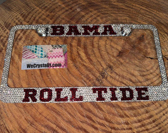 Bama Roll Tide Football License Crystal Sport Frame Sparkle Auto Bling Rhinestone Plate Frame with Swarovski Elements Made by WeCrystalit