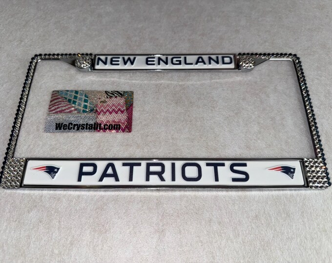 New England Patriots License blue Crystal Sport Silver Frame Sparkle Auto Bling Rhinestone Plate Frame with Swarovski Made by WeCrystalit