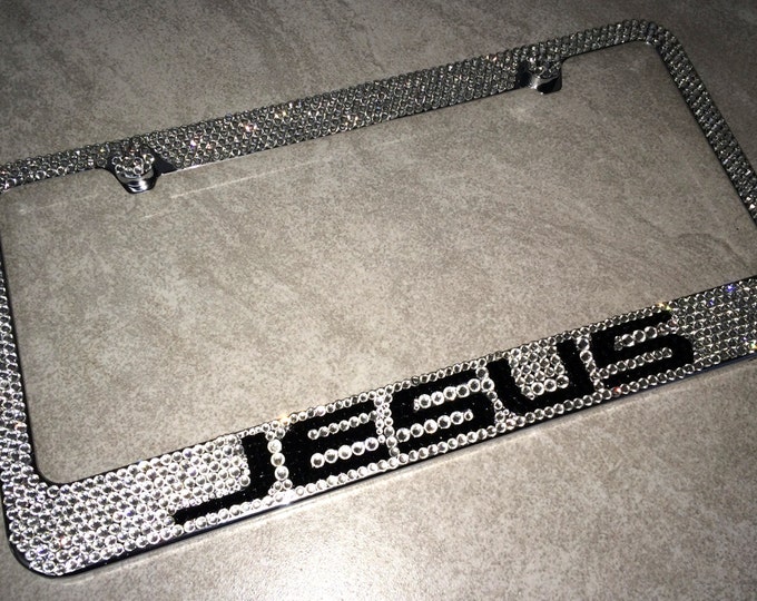 Jesus Crystal Sparkle Auto Bling Rhinestone  License Plate Frame with Swarovski Elements Made by WeCrystalIt